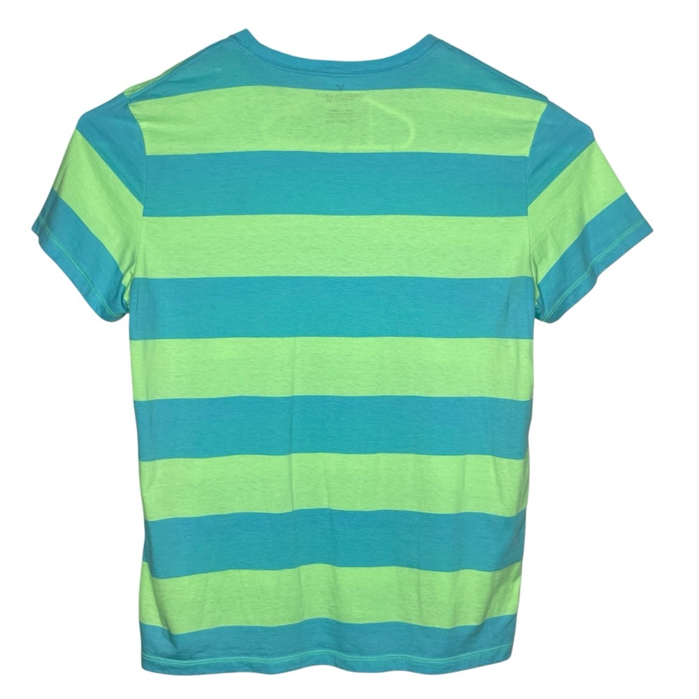American Eagle Outfitters Shirt Mens Size XXL Blue Green Striped Short Sleeve - Picture 5 of 9